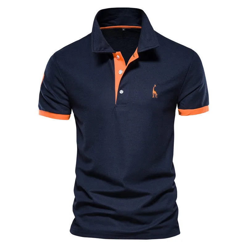 Men's slim fit grey T-shirt featuring a detailed embroidered deer design on the chest.
