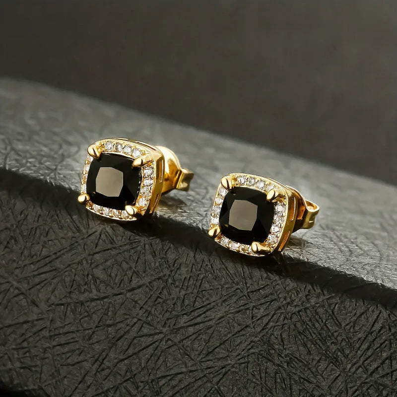 Square retro gold-plated earrings in assorted colours including gold, silver, red, green, and blue