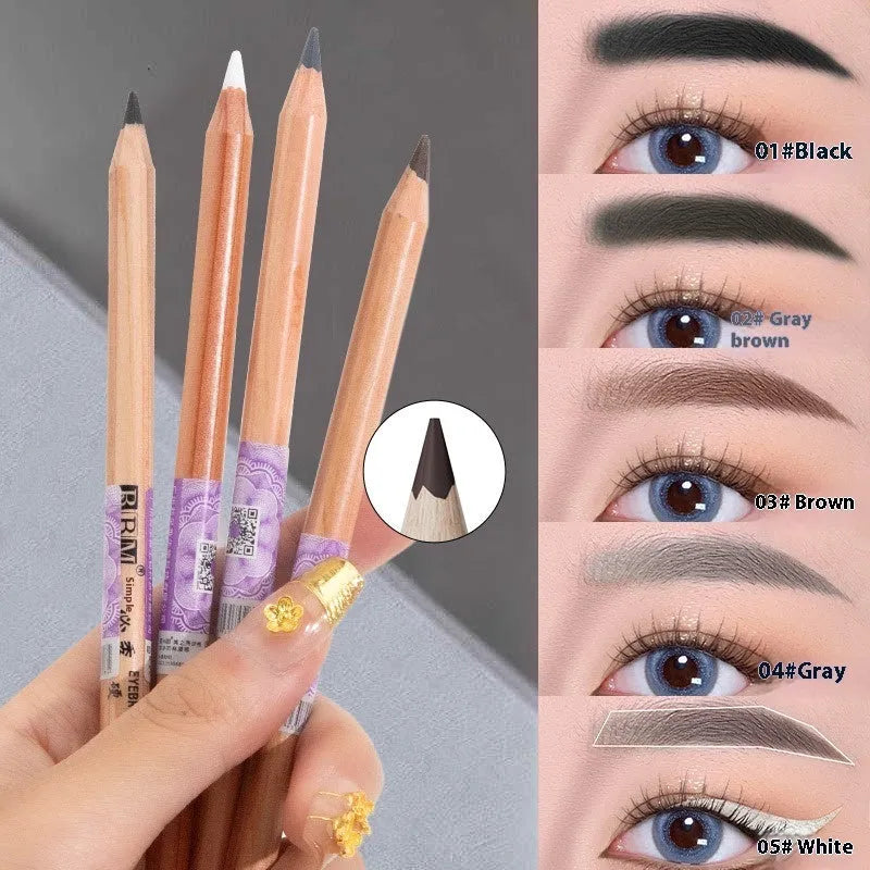 Wild Lines wooden hard core waterproof eyebrow pencil in brown shade with marker tip on a plain background