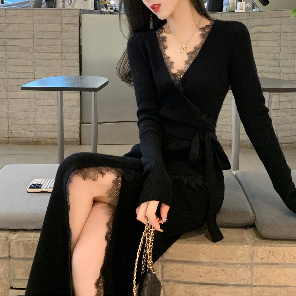 Black slim-fit women's formal skirt with a princess line silhouette on a hanger.