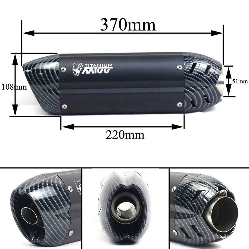 Stainless steel motorcycle exhaust modification kit with 51mm interface and 370mm total length