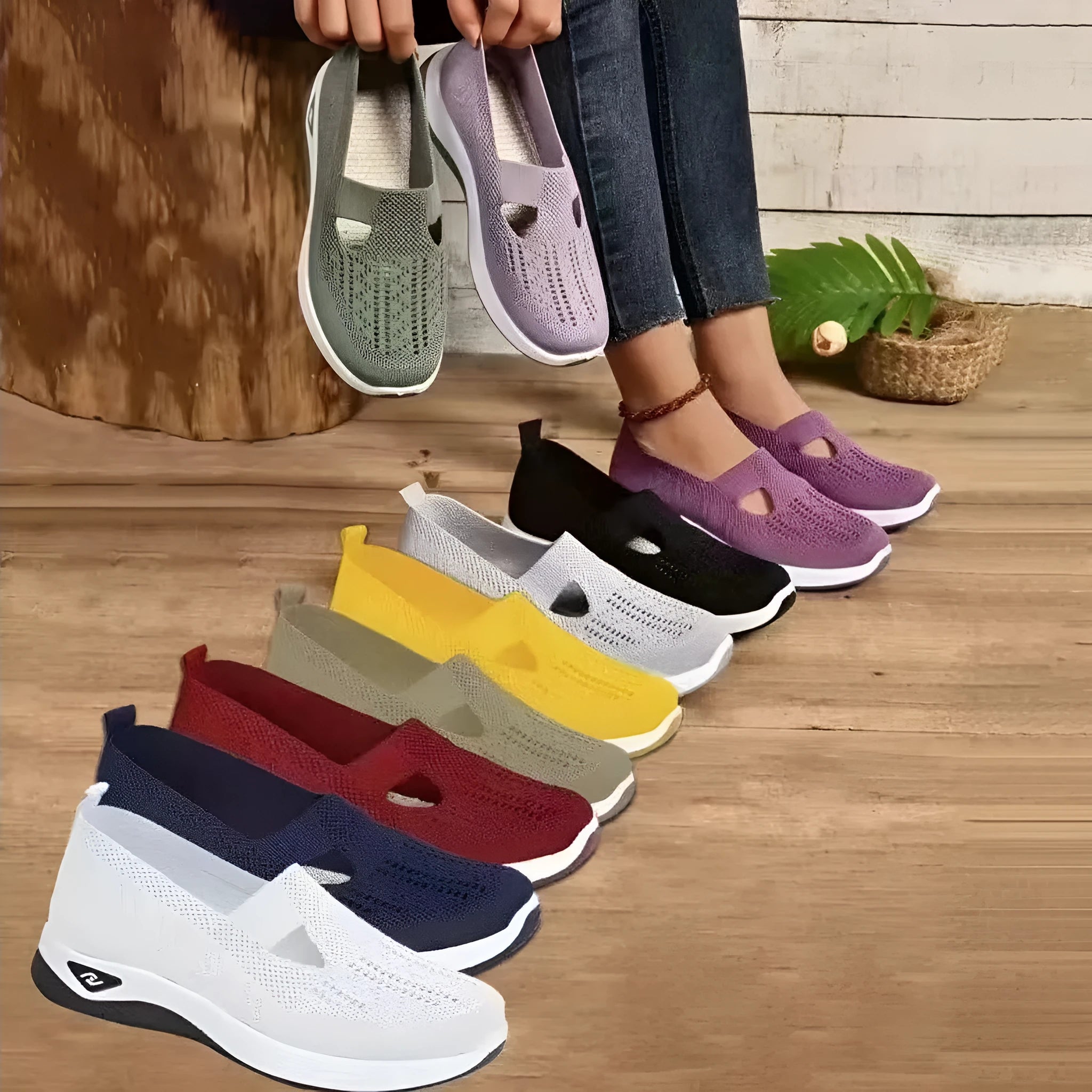 Women's low-top casual mesh shoes with a T-strap, round toe, and soft PVC sole in various solid colours.