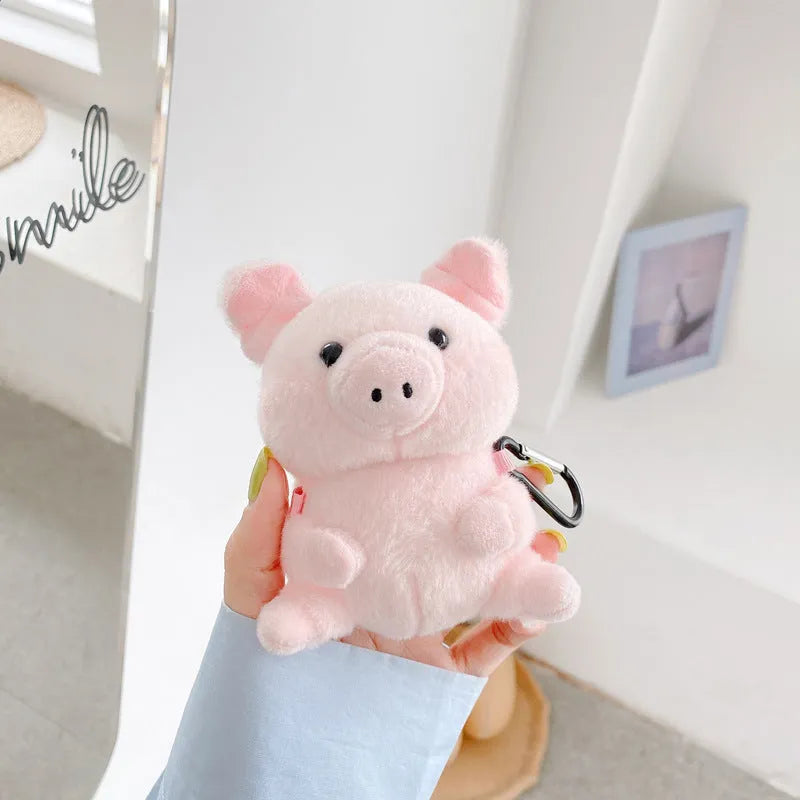 Pink pig cartoon plush earphone case for Apple AirPods 1 2, PC protective back cover