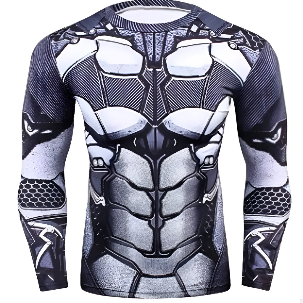 Men's digital printed long sleeved sports base shirt in athletic fit with polyester-spandex blend fabric