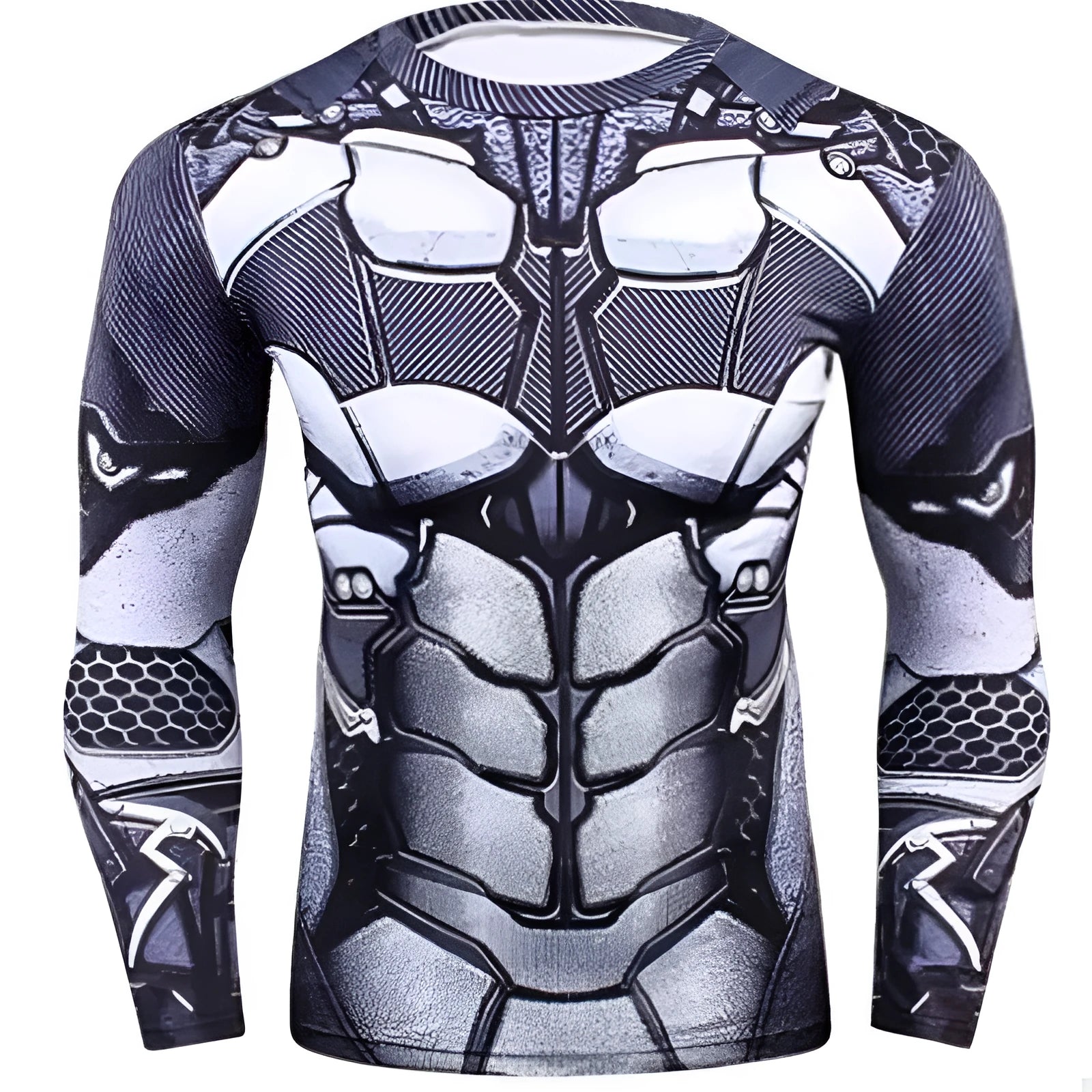 Men's digital printed long sleeved sports base shirt in athletic fit with polyester-spandex blend fabric