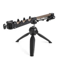 Aluminium alloy ice fishing rod holder bracket in a triangular tripod design on ice.