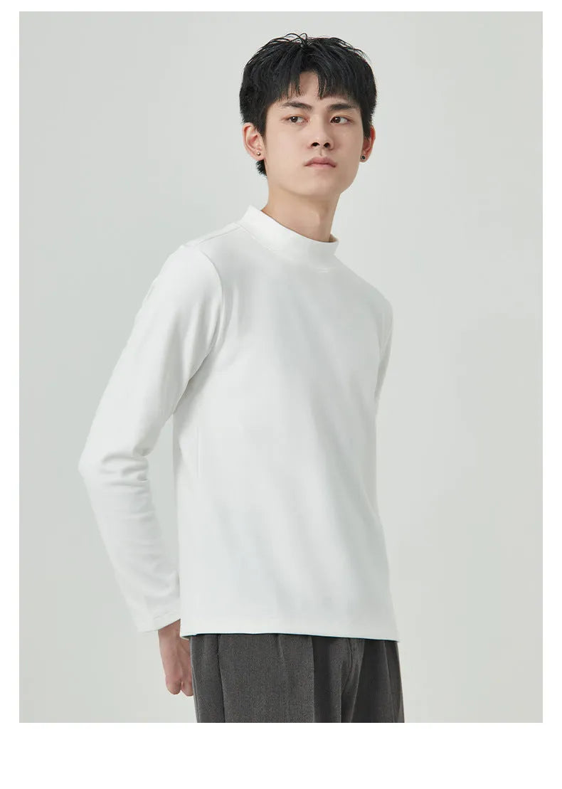 Men's half-high collar long sleeve t-shirt in brown solid colour
