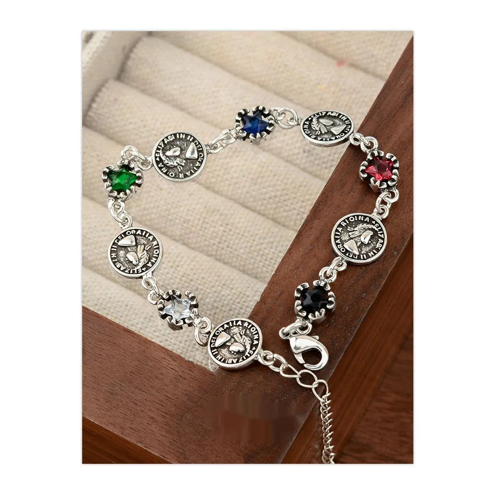 Colorful zircon five-pointed star round matching bracelet in copper electroplated finish for women style SL0285