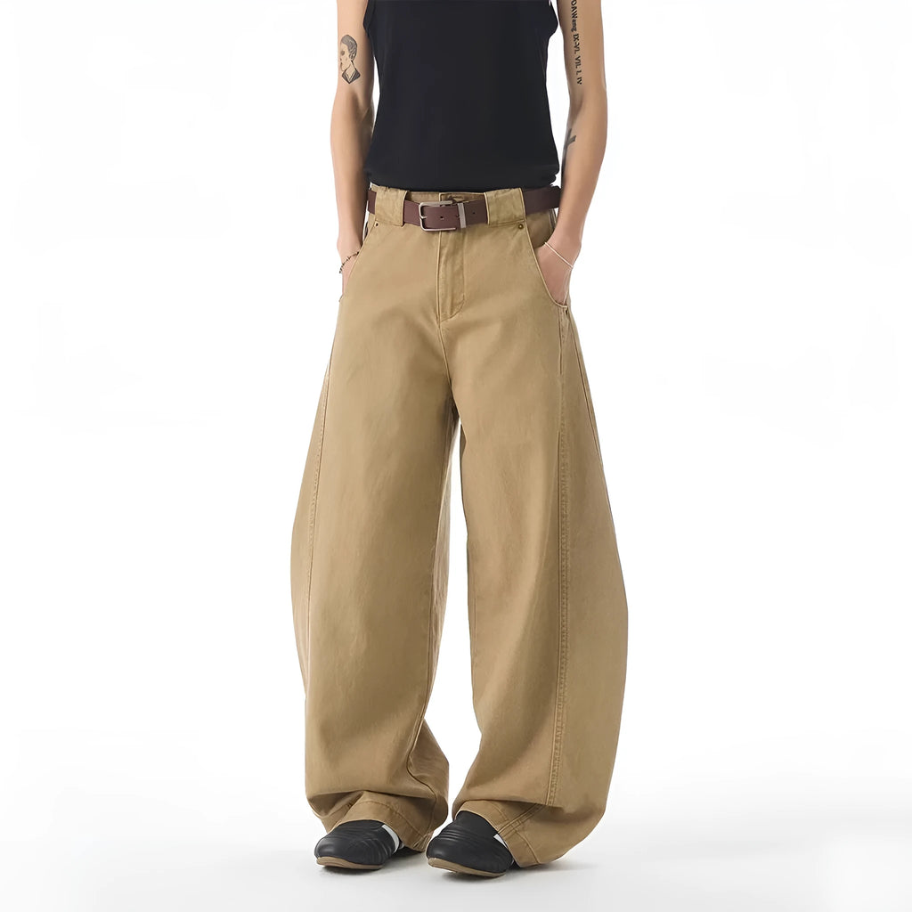 Brown men's casual jeans with straight leg design and cardigan button closure