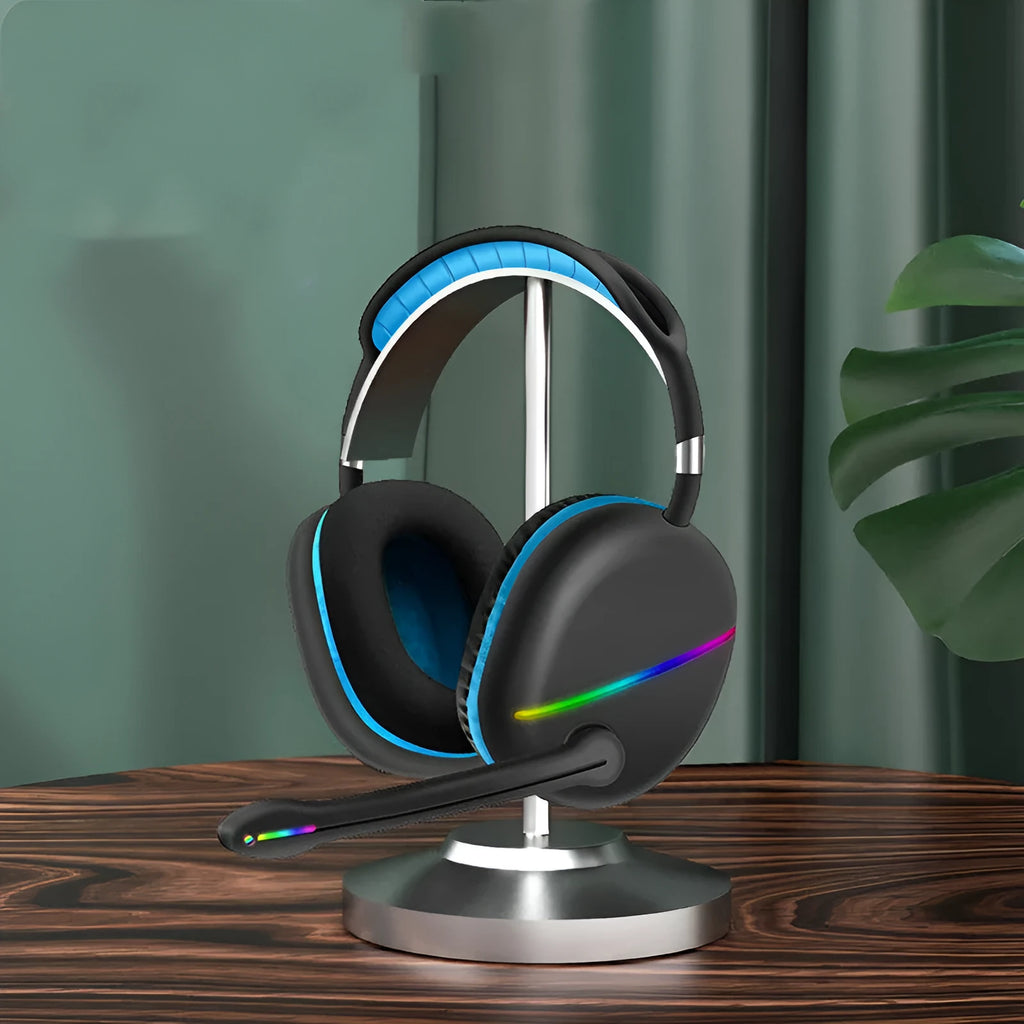 Wireless Bluetooth headset with RGB colour-changing lights on headband and earcups