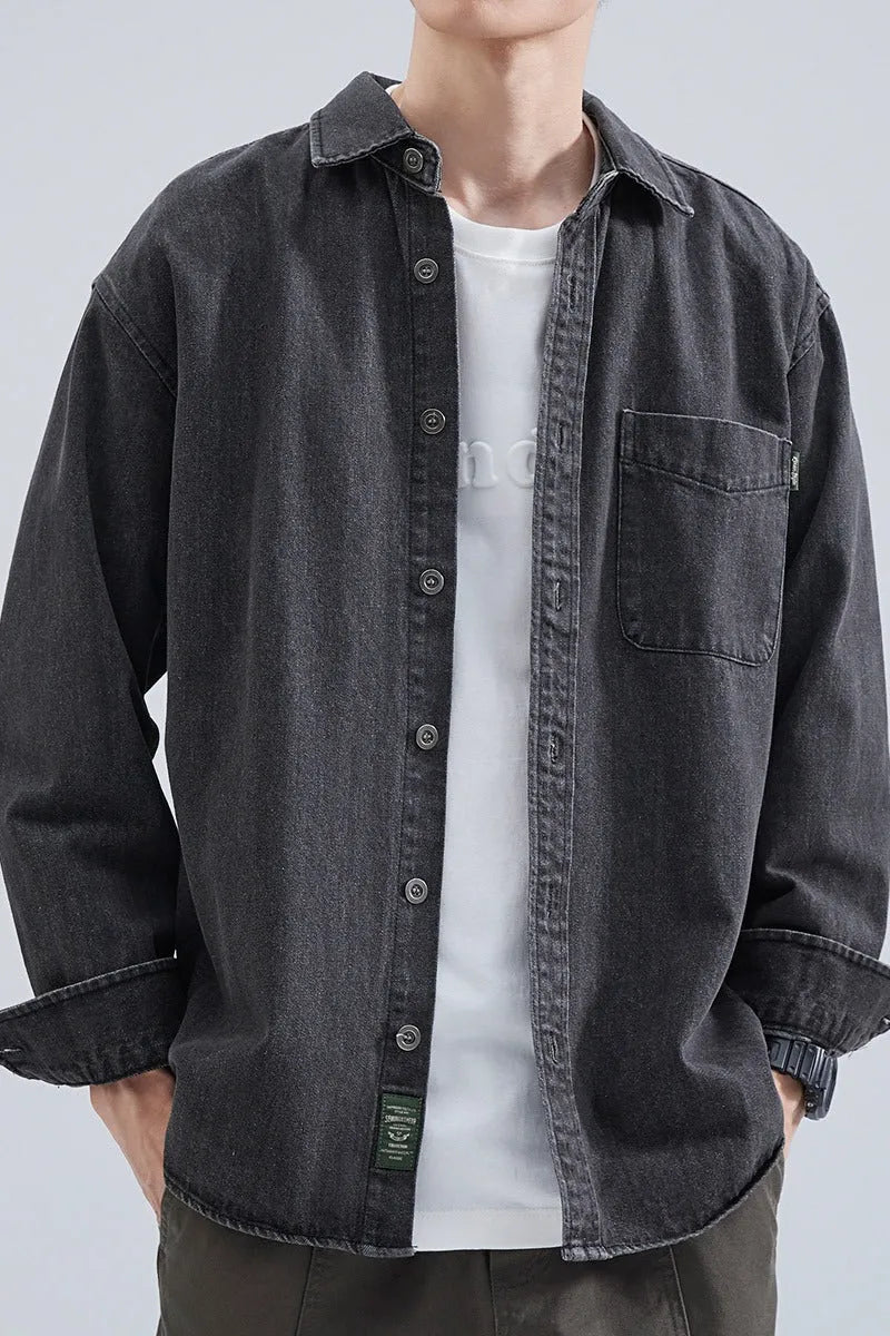Fashion brand loose cargo autumn coat in black, slim fit with thickening fabric for teenagers