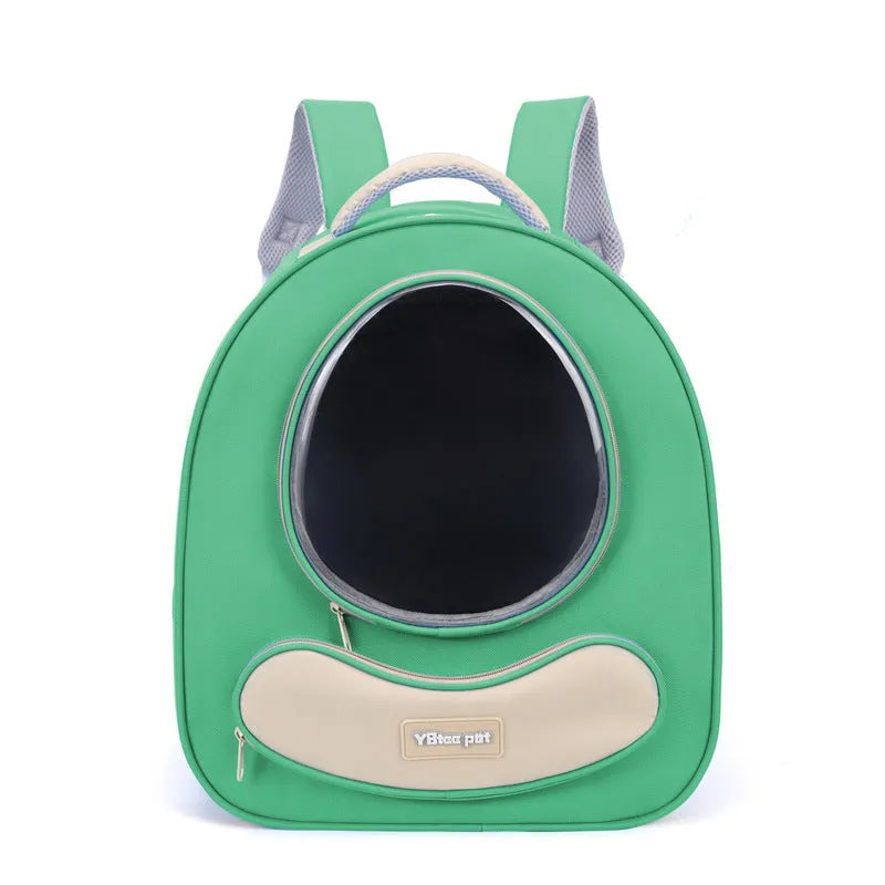 Breathable polyester pet carrier backpack in khaki solid colour with large capacity space capsule for dogs and cats