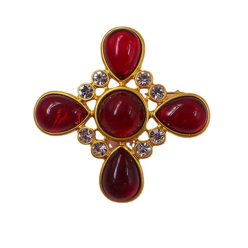 Medieval baroque cross crystal brooch in zinc alloy showing eight colour variations