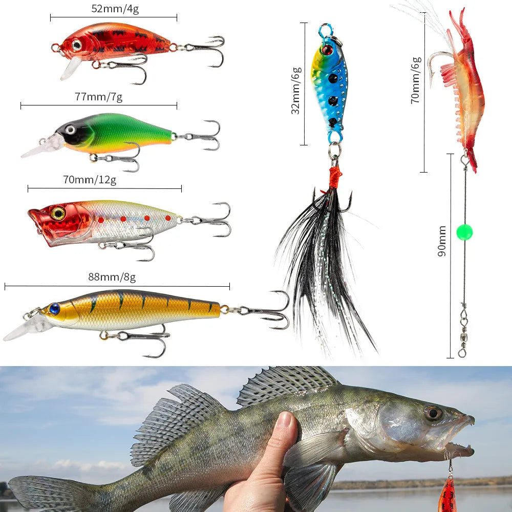 Christmas-themed metal blind box open to show 24 assorted bog-style fishing flies on a green background.