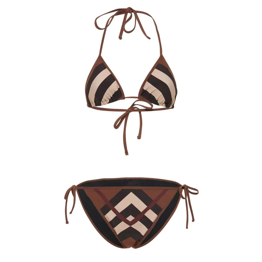 Women's black and white floral bikini set with briefs style bottoms in polyester for summer swimming
