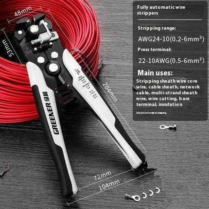 Fully automatic wire stripping pliers tool with 45# steel body on a white background.