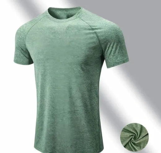Men's tight stretch quick-drying round neck short sleeve t-shirt in polyester blend fabric