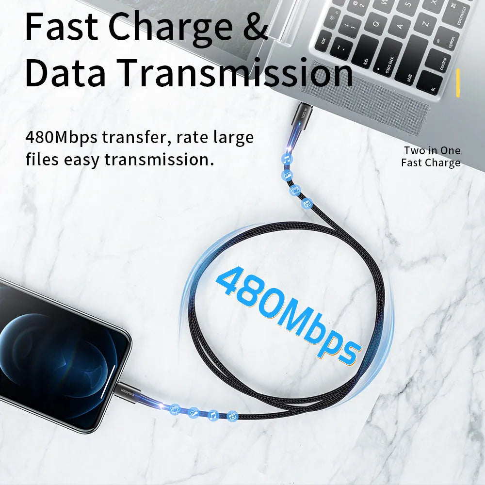 PD27W fast charging data cable in aluminium alloy with length options up to 3 metres