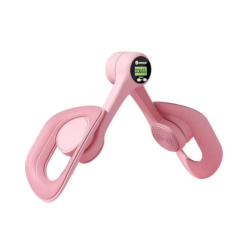 Pelvic floor muscle trainer leg clamp in blue and pink for running and yoga fitness