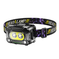 Black COB strong light headlamp with 200 metre beam for night running and fishing