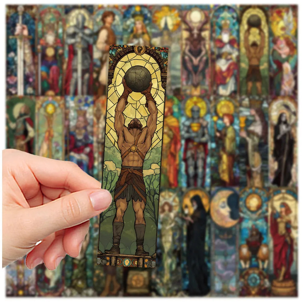 Portable Home set of 30 painted glass tarot themed paper bookmarks in cute handmade style.
