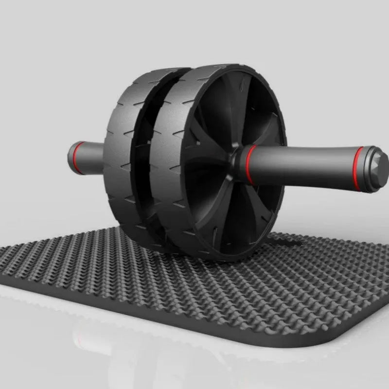 Black rebound abdominal roller with rubber wheel on a white background