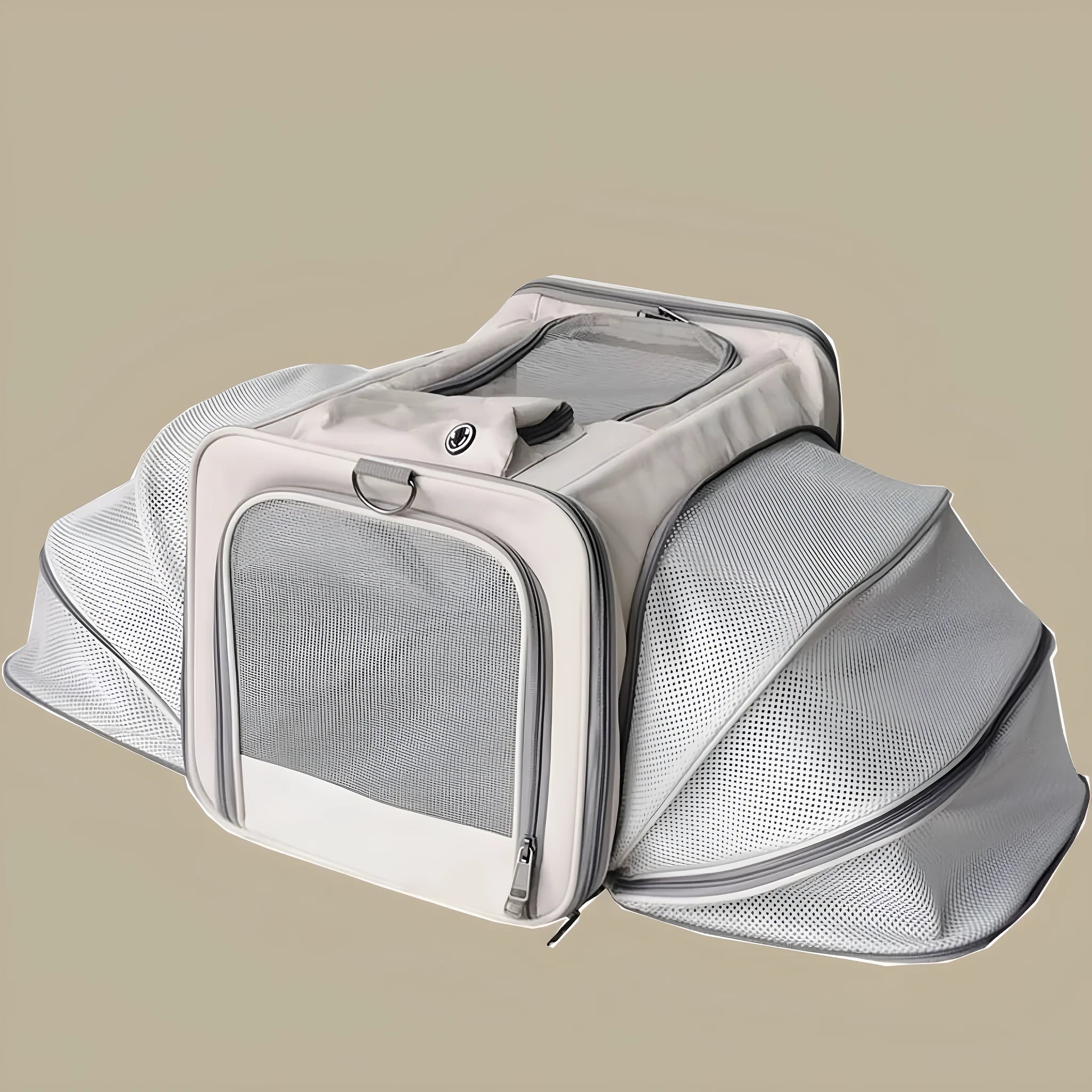 Outdoor portable breathable large capacity Oxford cloth pet bag in beige for cats
