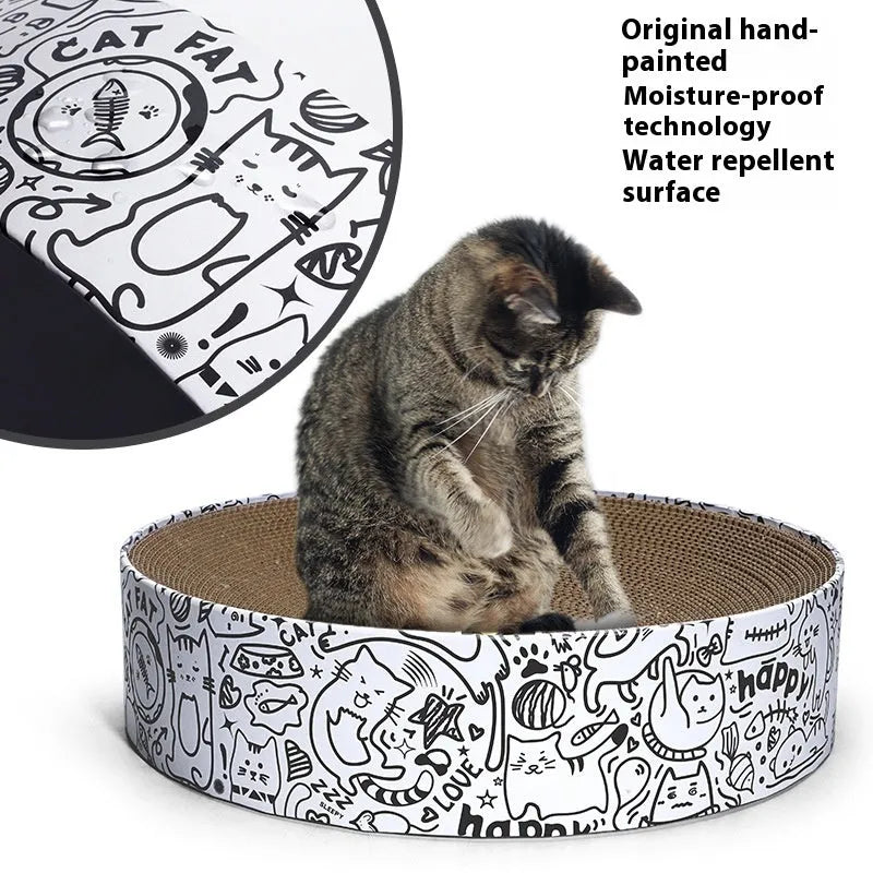 Extra large round white corrugated paper cat scratching board 42x42x10cm with a nest shape on the floor