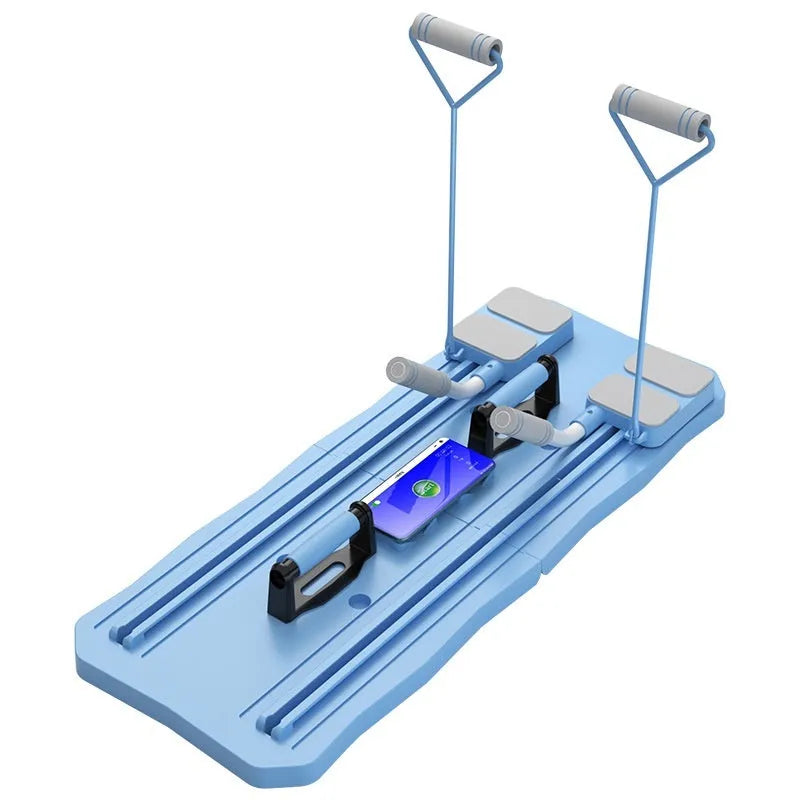 Multifunctional five-in-one fitness training board with abdominal wheel in blue or pink colour