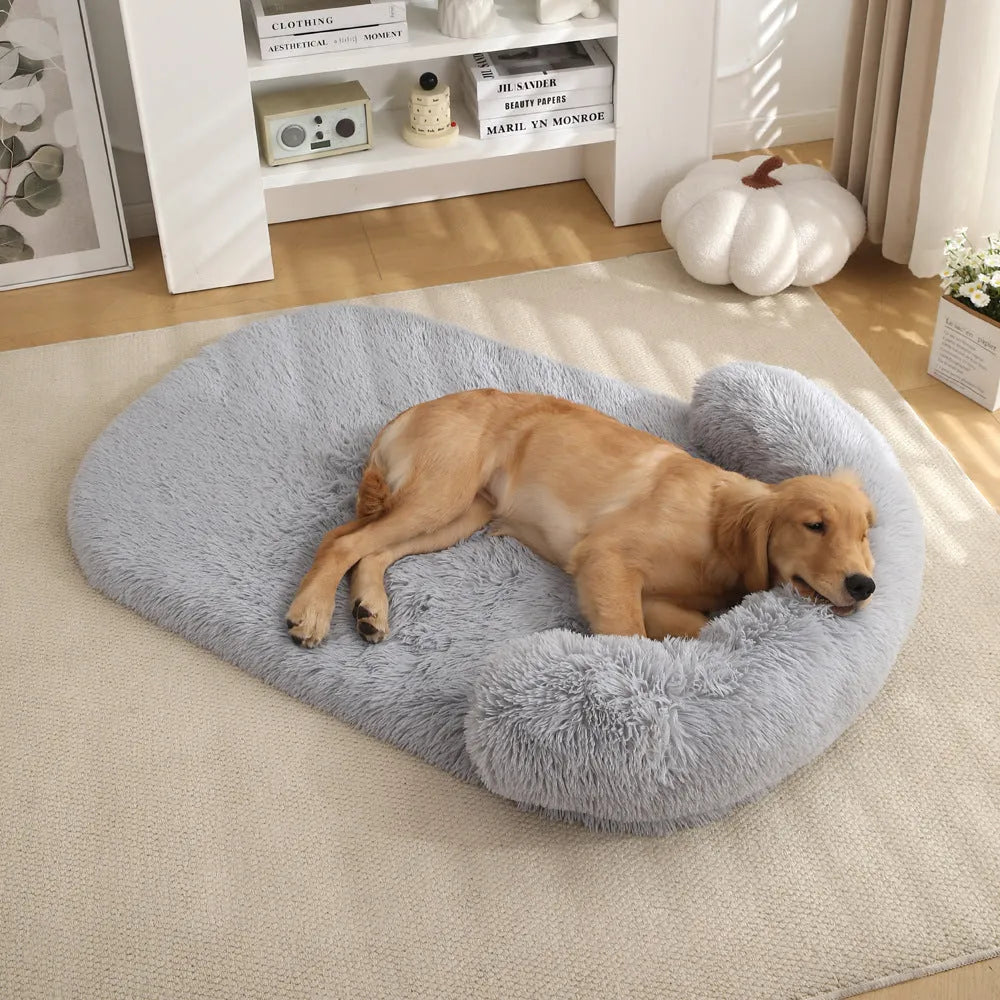 Plush cloth pet bed warm cushion for dogs and cats in beige available in multiple sizes