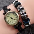 Women's vintage cowhide leather twist bracelet watch with antique style, 9.7mm thickness, coffee and black options