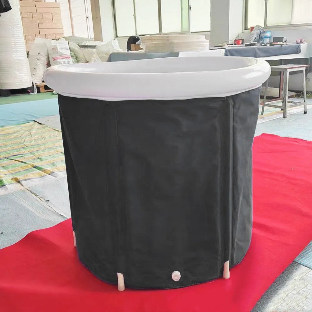 Black PVC inflatable ice bath tub with weather lid and accessories