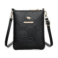 Soft black stone pattern PU women's messenger bag with a file compartment and shoulder strap.