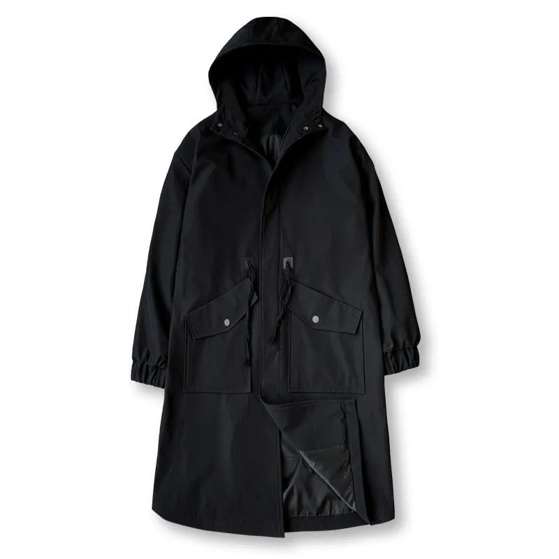 Loose autumn winter Japanese Korean style coat in khaki with visible patch pockets and relaxed fit