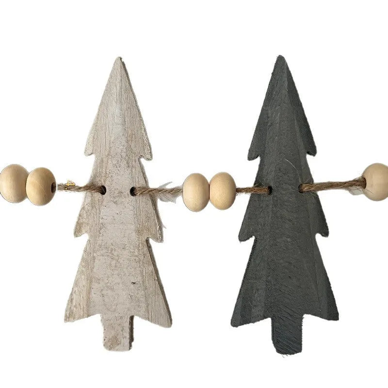 Set of 12 natural wood Christmas wreath ornaments, European style, 11x4.6x0.3cm each