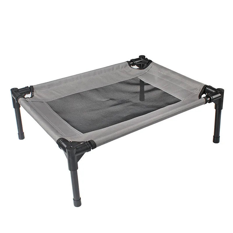 Black steel frame portable outdoor dog bed with removable Oxford cloth cover