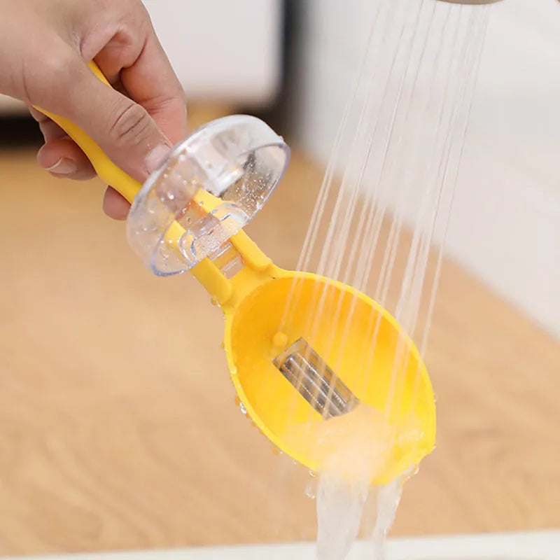 Yellow kitchen peeler knife with storage lid for fruit and potato peeling