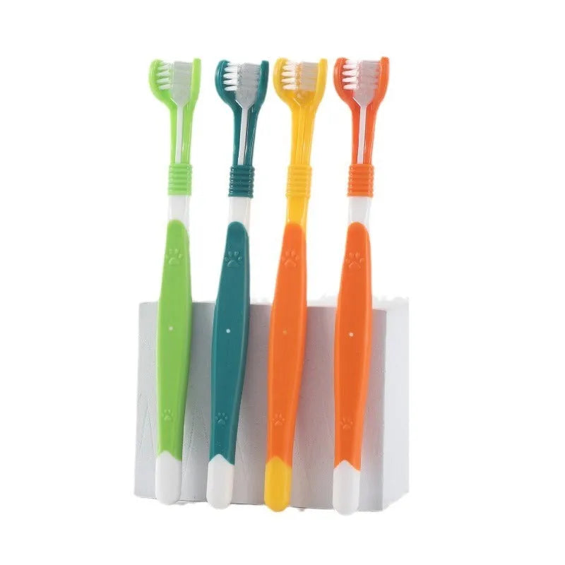 Pet toothbrush in assorted colours with plastic handle and nylon bristles for dog and cat dental care