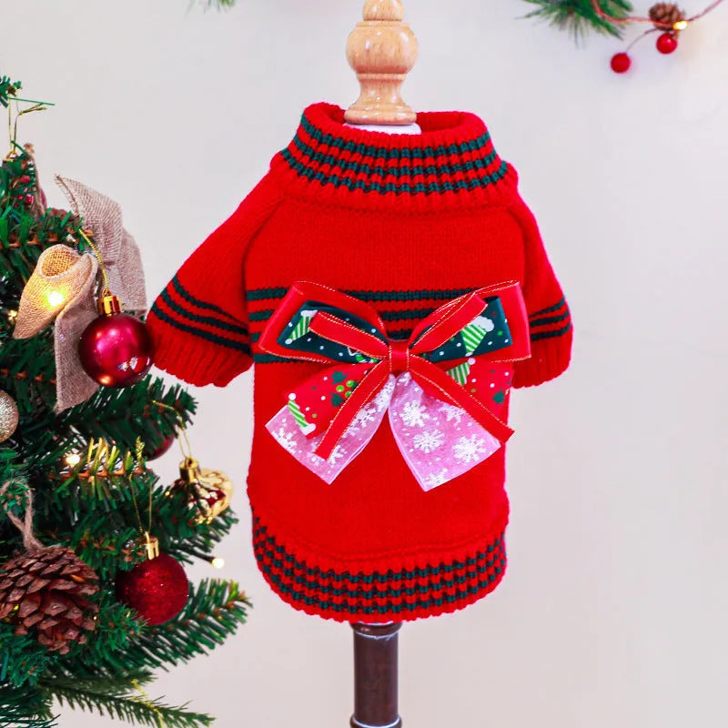 Red and green festive dog Christmas jumper sweater for small and large breeds.