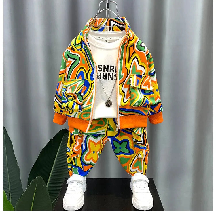 Spring children's two-piece set in blue with long-sleeve shirt and pants for boys