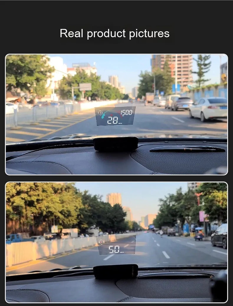 Black universal car head-up display HUD projector unit for speed and compass projection.