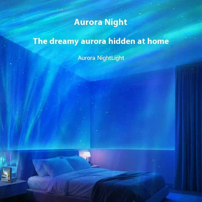 Aurora Treasure Box Star Sea Whale projection lamp with Bluetooth on a surface.