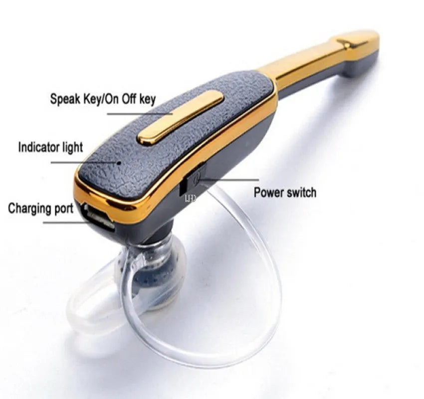 Bluetooth headset with leather pattern strip, mono earplug style, in Black Silver colour