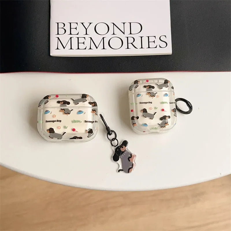 Cartoon silicone protective case for Apple AirPods with sausage dog sweater pendant in embossed design