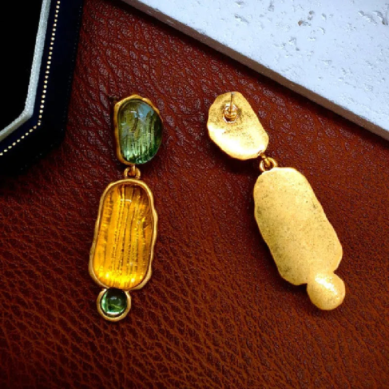 Retro gold electroplated alloy earrings for women, Chinese style irregular shape