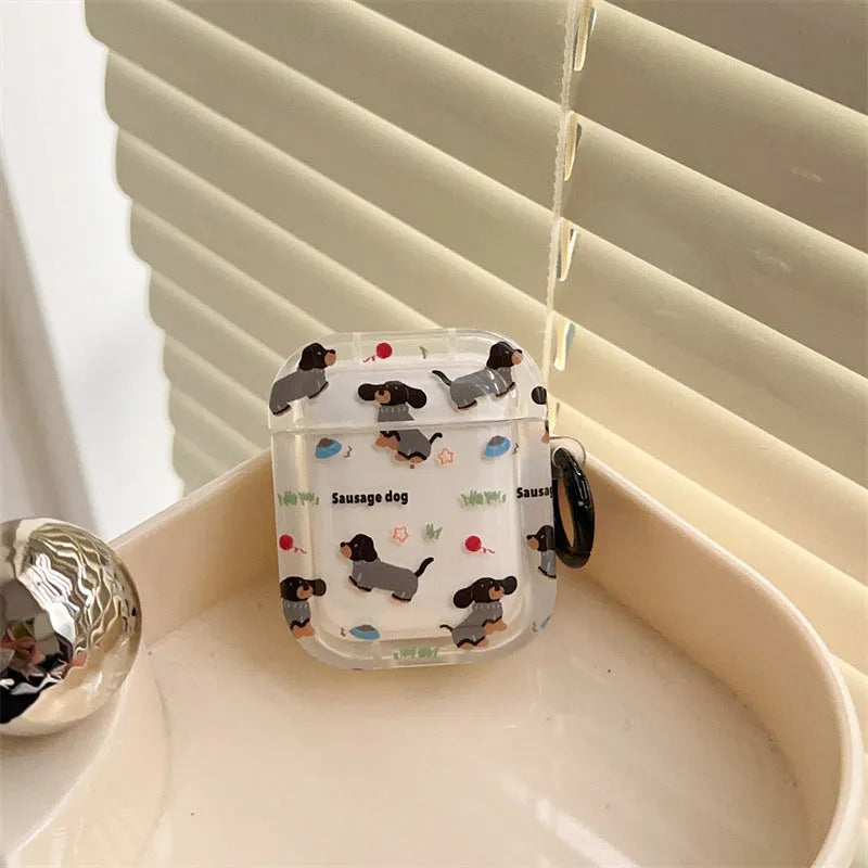 Cartoon silicone protective case for Apple AirPods with sausage dog sweater pendant in embossed design
