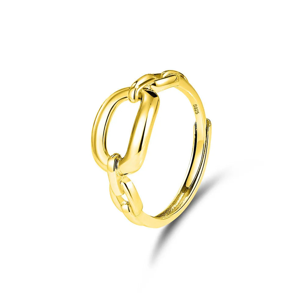 High-grade S925 openning silver ring with adjustable opening, unisex geometric design, white gold colour