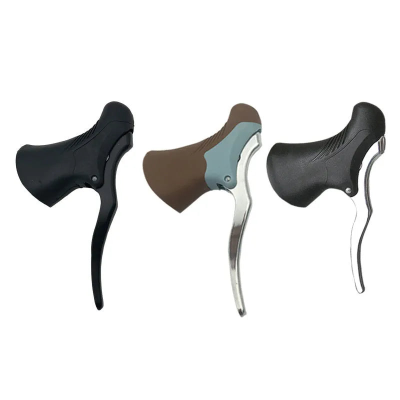A pair of black aluminium alloy road bicycle brake handles for 22.2mm and 23.8mm handlebars.