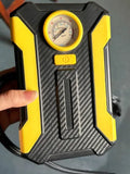 12V car inflator pump with wired pointer gauge, including nozzles, for cars and bikes
