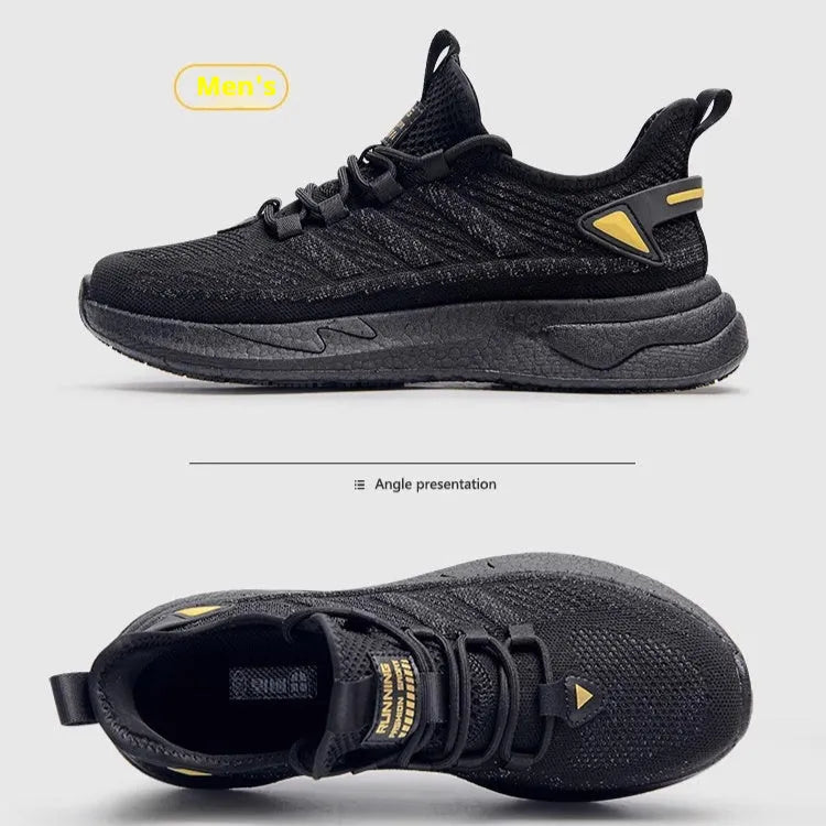 Black non-slip chef shoes for men and women with breathable polyester upper and rubber outsole